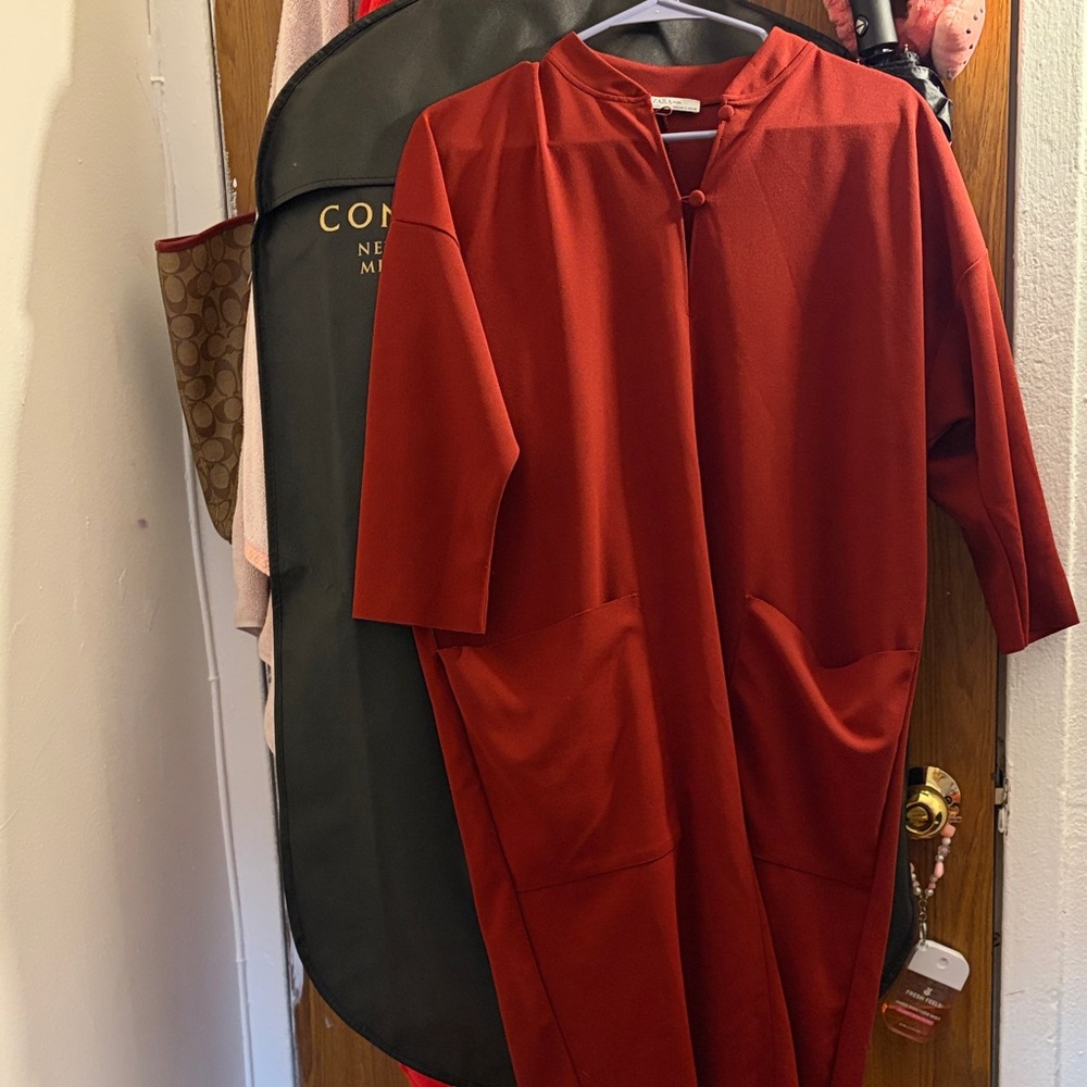 Zara Burnt Orange Oversized Pocket Dress